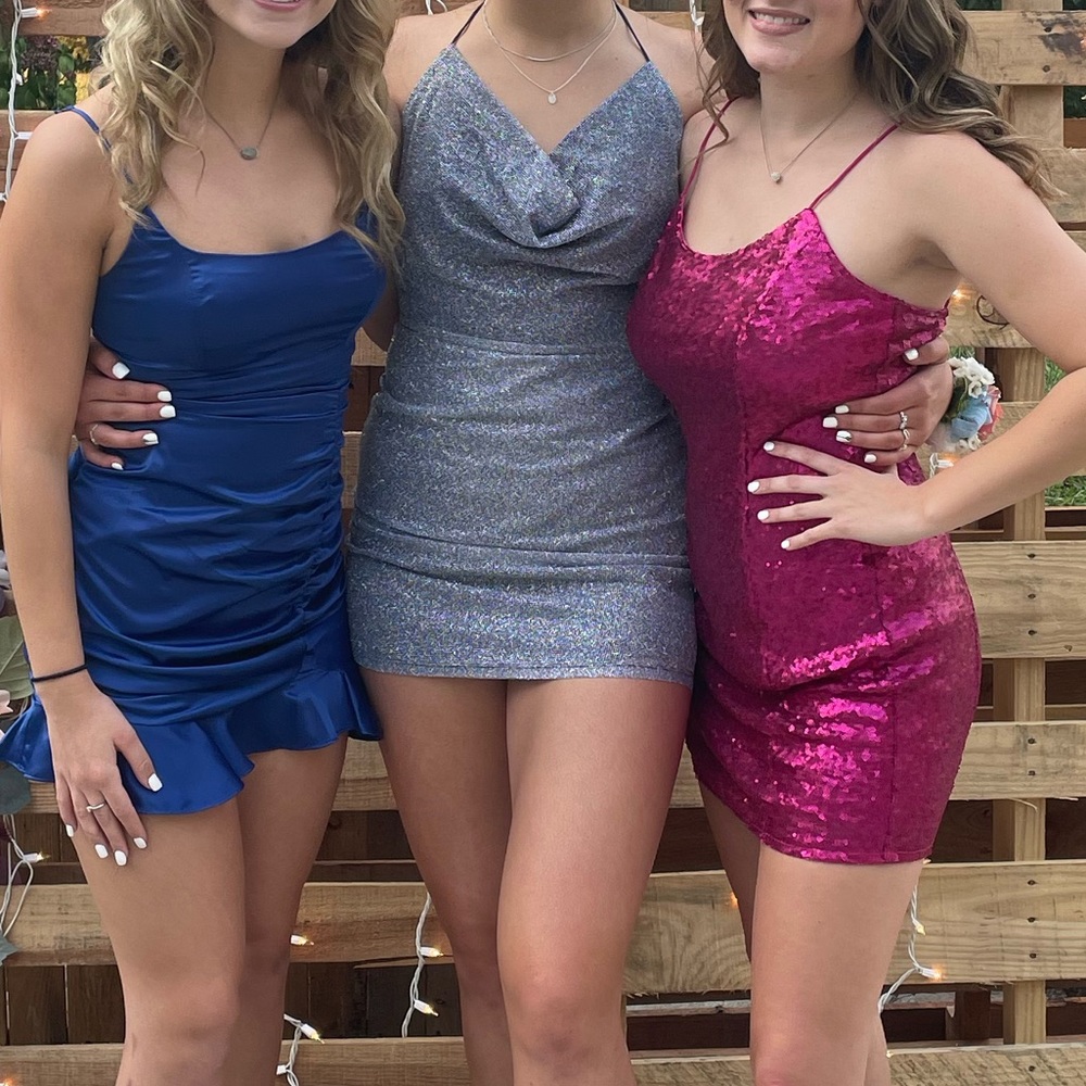Sparkly blue & silver open back dress